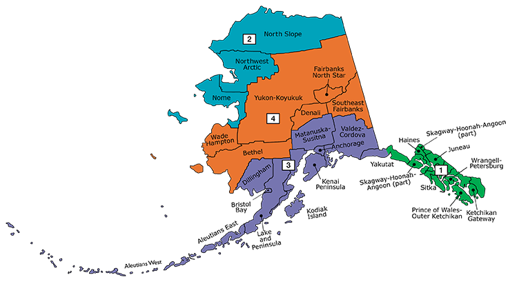 Alaska Boroughs Map Whole