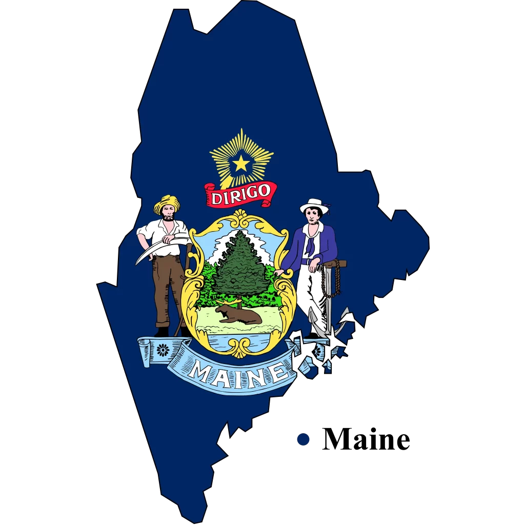 Maine Us state Map & flag